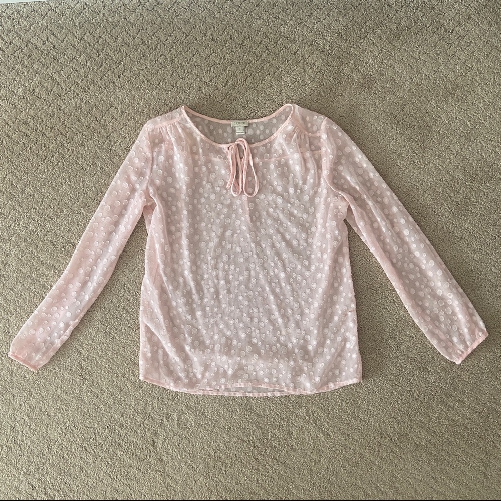 JCrew Womens Blush Pink Chiffon Sheer Bubble Dot Blouse Sz XS